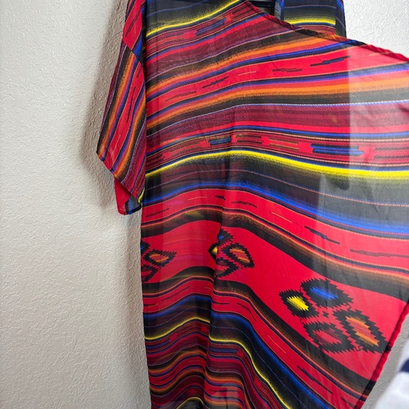 Turquoise Haven Red Black Native American Print Kimono Duster Women's Si… - Picture 4 of 11